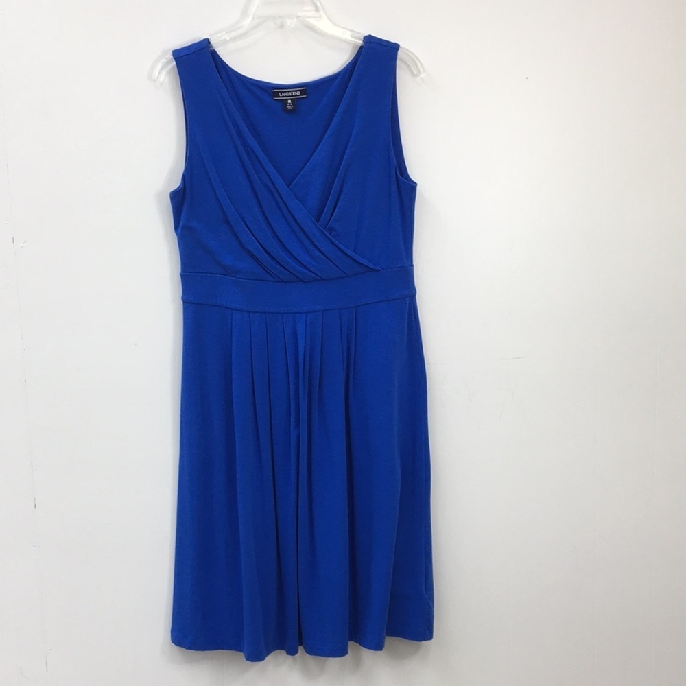 Lands End Criss Cross Front Sleeveless Midi Dress Royal Blue Size 10/12 (M)